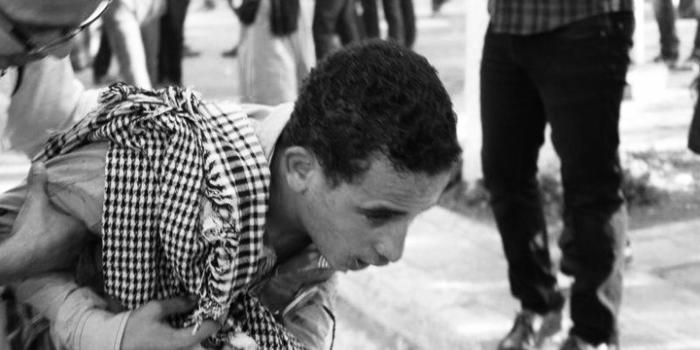 Here Khaled was injured as a result of participating in the post-revolution demonstrations in Egypt. 