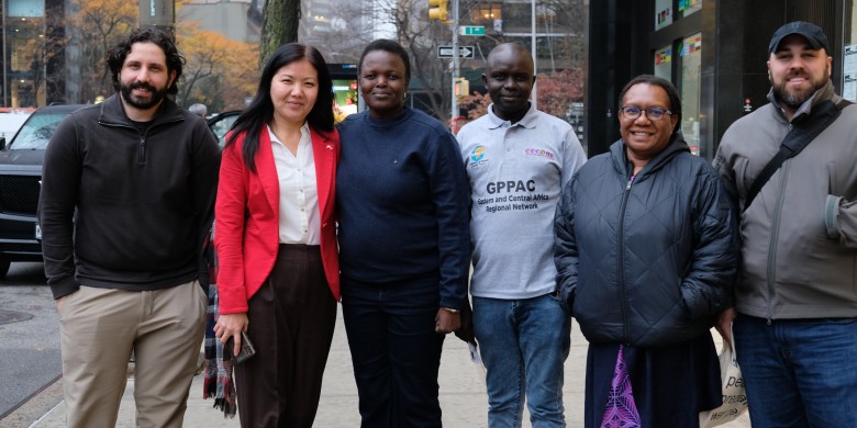 Lukudu (wearing the GPPAC T-shirt) with other GPPAC members from Azerbaijan, Kyrgyzstan, Uganda, Fiji, and Argentina