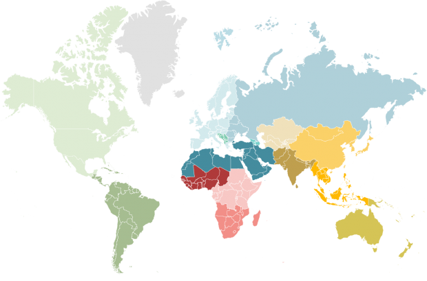 World map with all regions