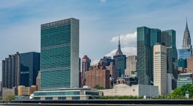 New York city skyline with view on the UN HQ